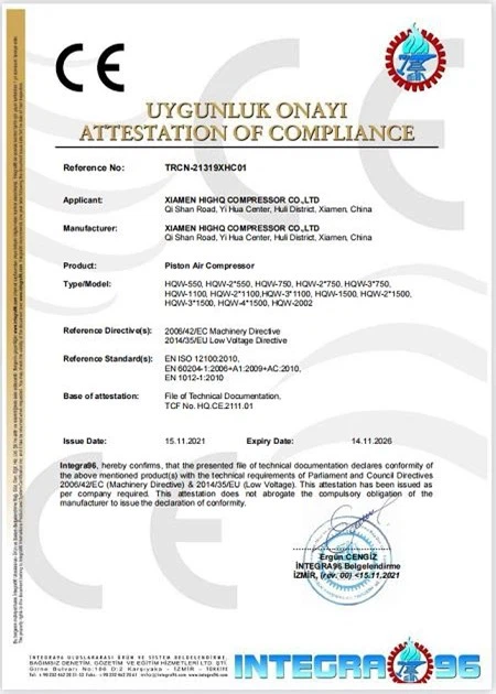 Certification Compresor CE Certification Compresor CE