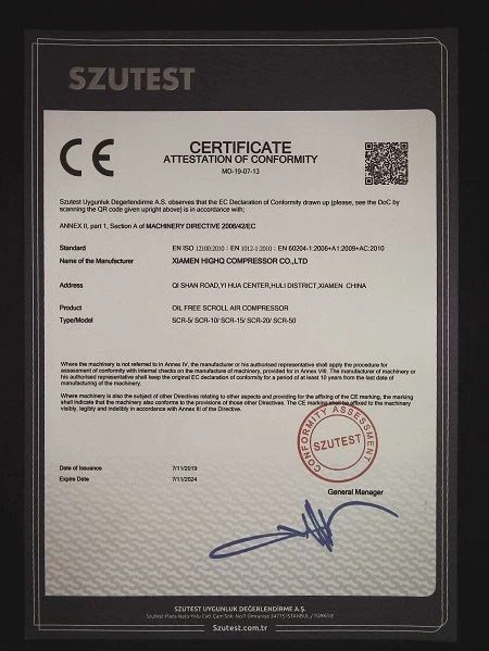 CE for oil-free scroll air compressors CE for oil-free scroll air compressors